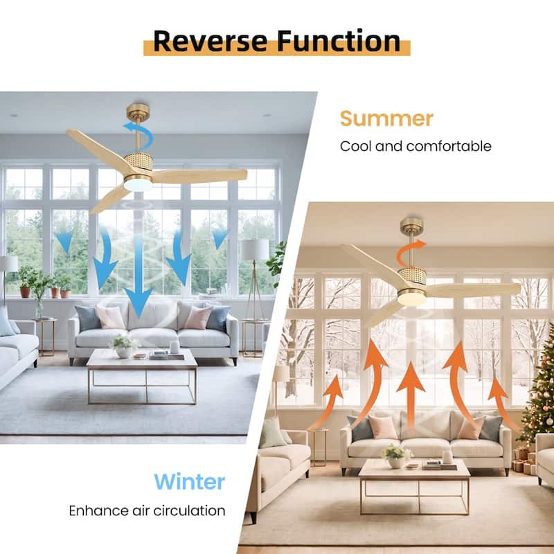 MLiAN 52 In. 3 Solid Wood Indoor Ceiling Fan with Light Kit - 52"