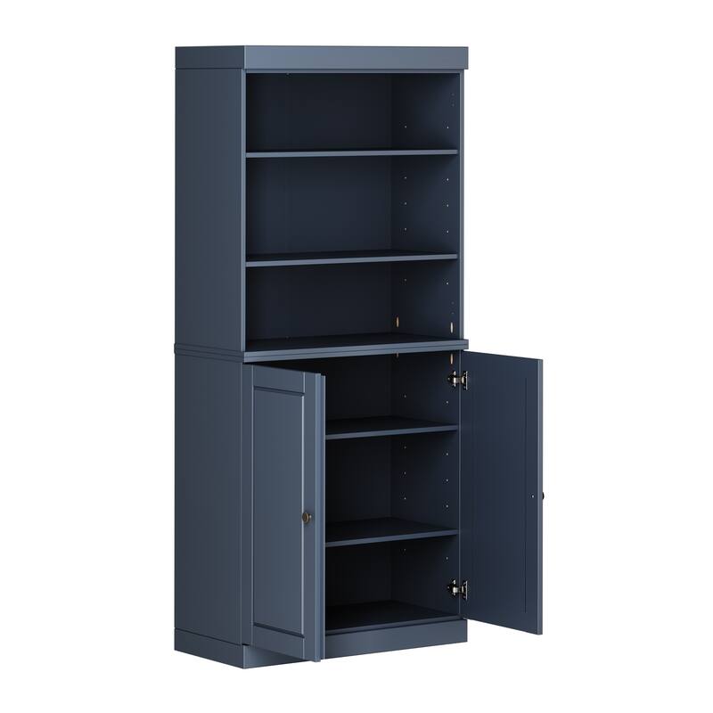 Palace Imports Solid Wood 6-Shelf Bookcase, Raised Panel Doors, Adjustable Shelves