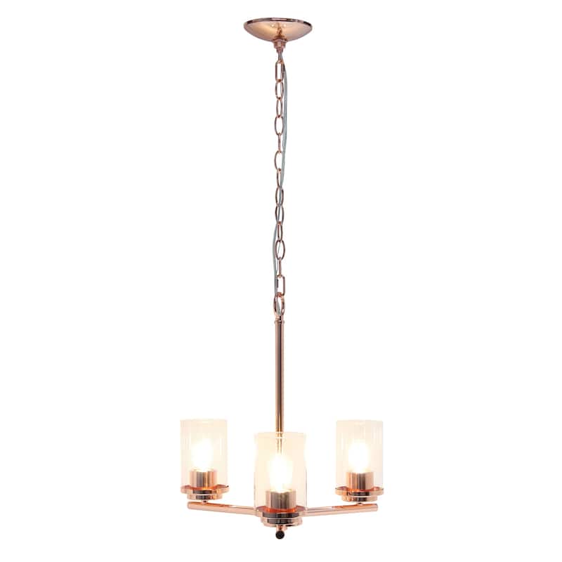 Gold 3-Light Pendant Chandelier - Metal & Clear Glass - Modern Traditional Lighting Fixture - 15" Diameter - 63