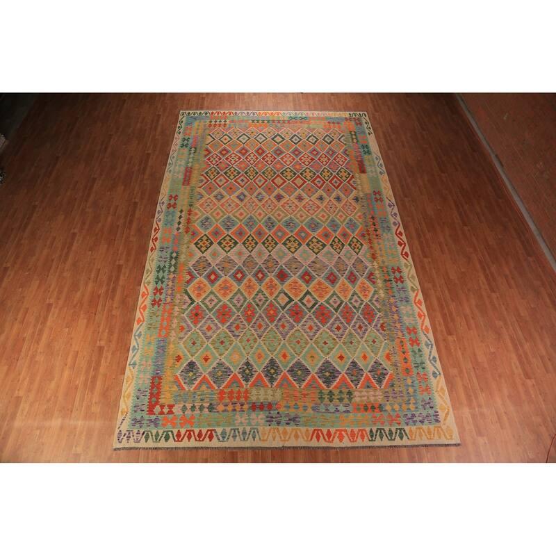 Southwestern Kilim Oriental Large Rug Hand-Woven Wool Carpet - 10'0"x 16'4"