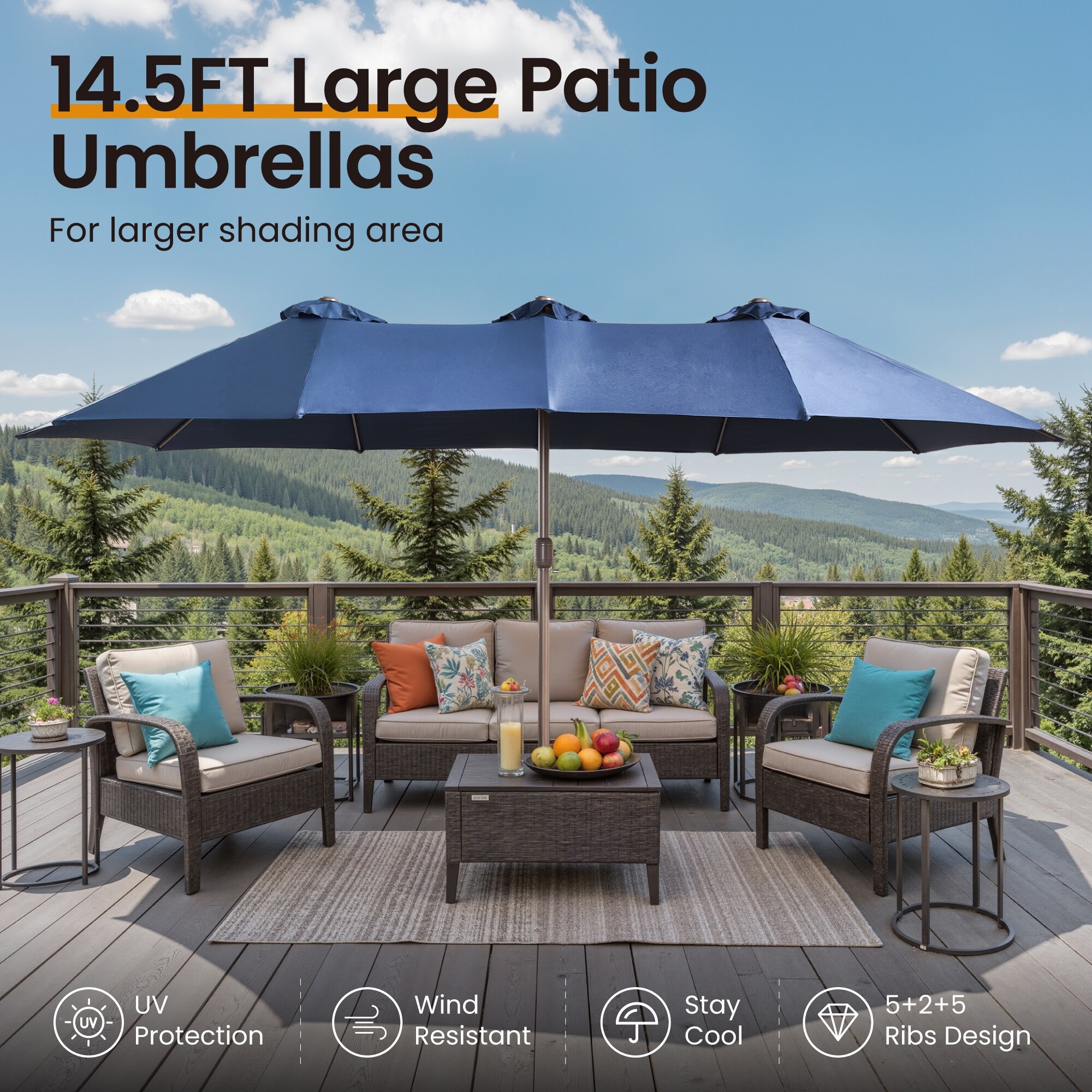 jumbo patio umbrella Garvee Double-Side Rectangular Pool 15ft Large Umbrella with Base Outdoor Market Umbrellas for Poolside Lawn Backyard resistant properties to stay in top shape through light showers Alpha Joy 15ft Extra Large