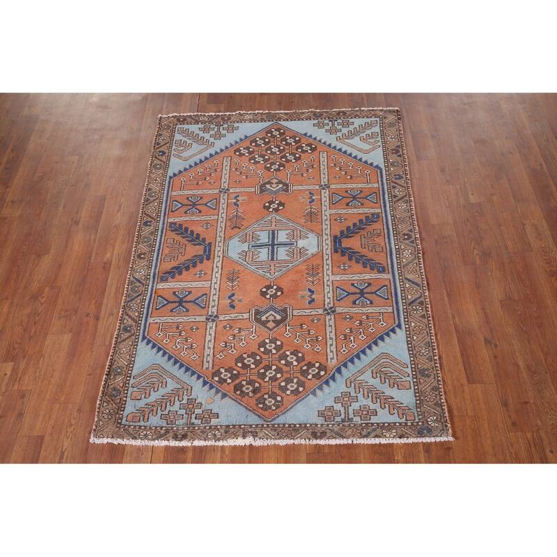 Orange Joshaghan Foyer Rug Handmade Wool Carpet - 3'7" x 5'0"