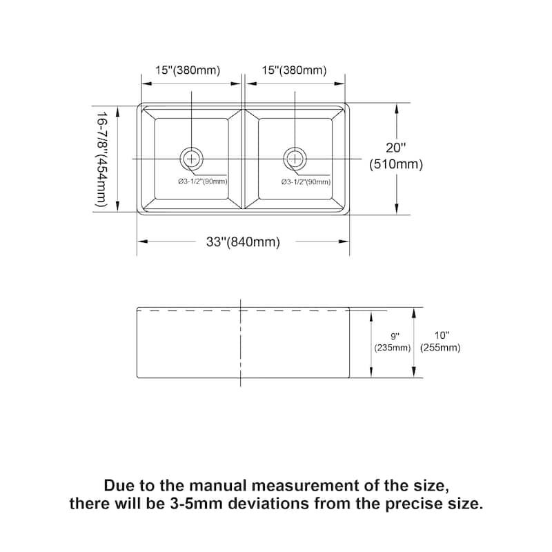 33" White Farmhouse Sink Workstation - 33 x 20 x 10 inch White Ceramic Porcelain Double Bowl Farm Kitchen Sink