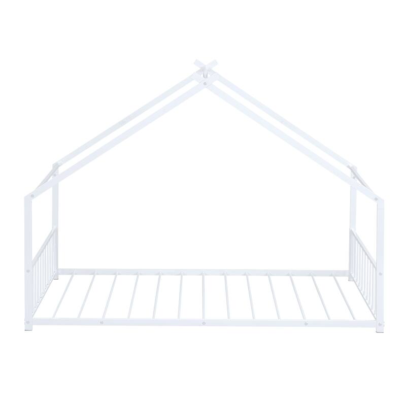 Twin Size Metal House Bed with Roof in Black, White, or Pink