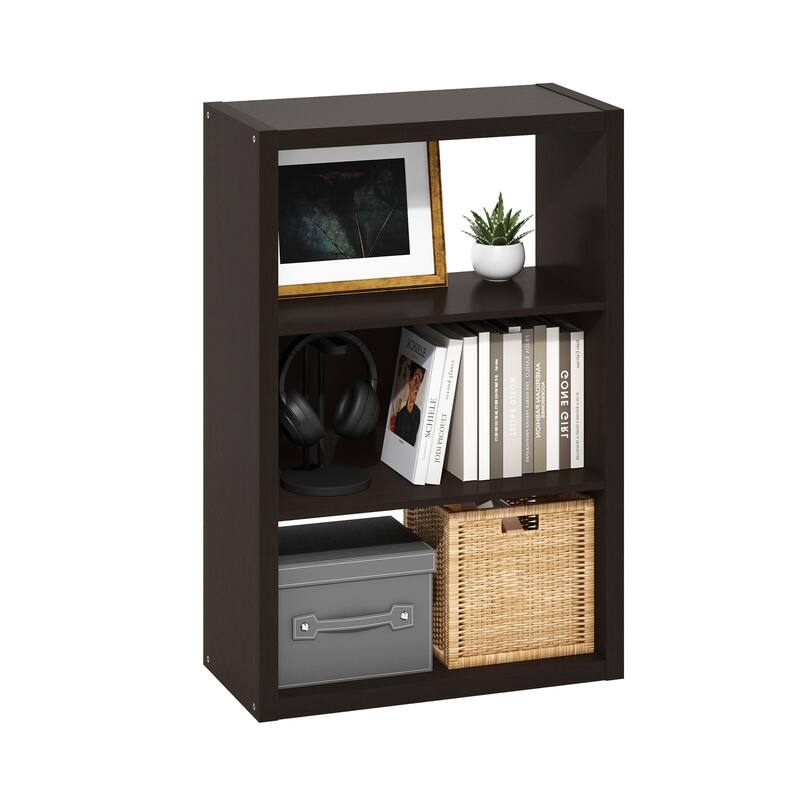 35.91 in. Tall Dark Oak Wood 3-Shelf Bookcase