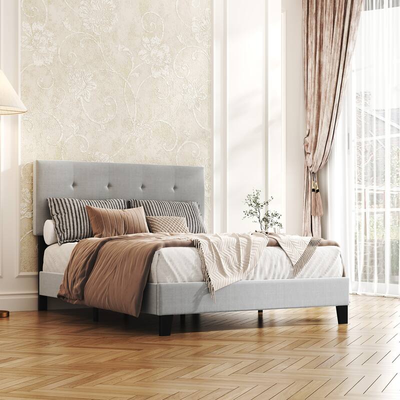 Upholstered Platform Bed Frame with Tufted Headboard