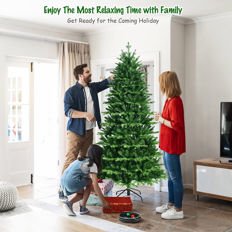 Gymax 6/7/8 ft Pre-Lit Christmas Tree Artificial Hinged Xmas Tree w/