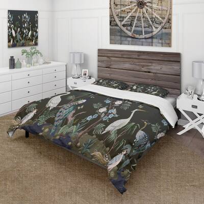 Designart 'Chinoiserie With Birds and Peonies IV' Traditional Duvet Cover Set