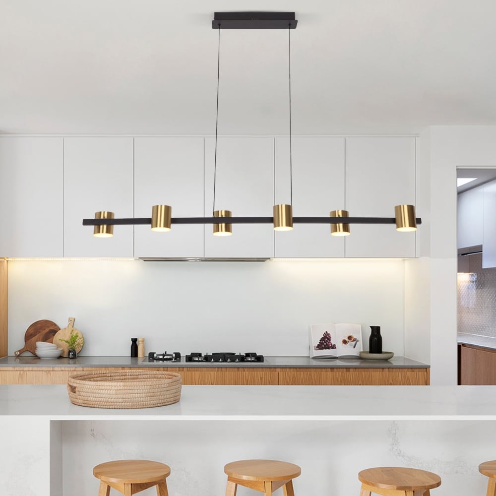 6 Light Modern Kitchen Island Linear Dimmable LED Pendant Black Brass On Sale Bed Bath Beyond 36653335