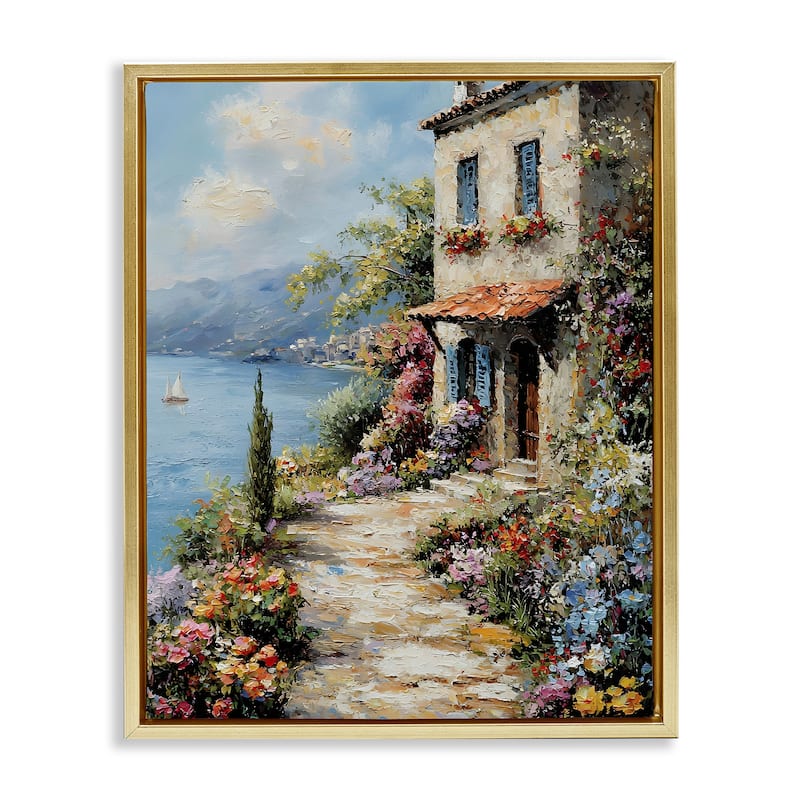 Stupell Seaside Cottage Architecture Framed Floater Canvas Wall Art Design By Franklyn Gregory - 25 x 31 - Gold