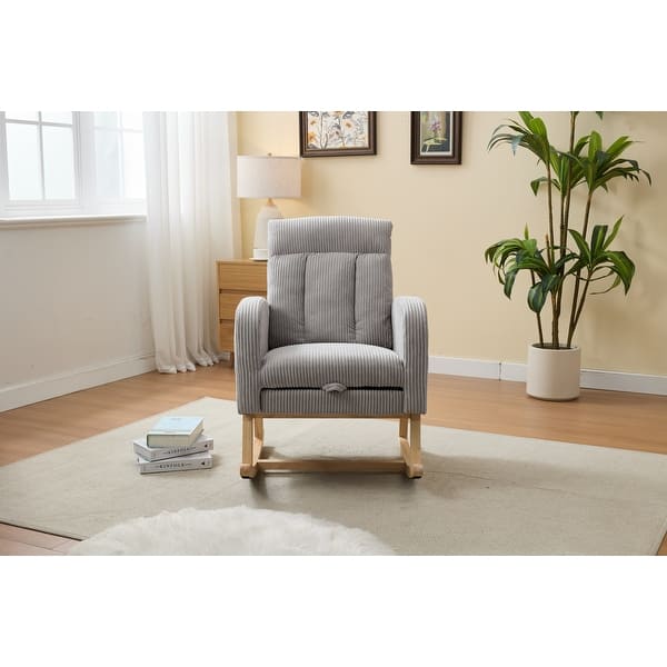 COLAMY Upholstered Rocking Chair — Saucer Glider With Wood Base & Metal Legs, Grey, For Nursery Or Living Room