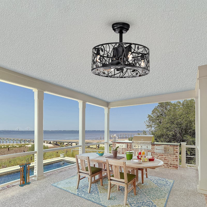 18 in. Smart Indoor Caged Ceiling Fan with Remote Control (Bulb Not Included)