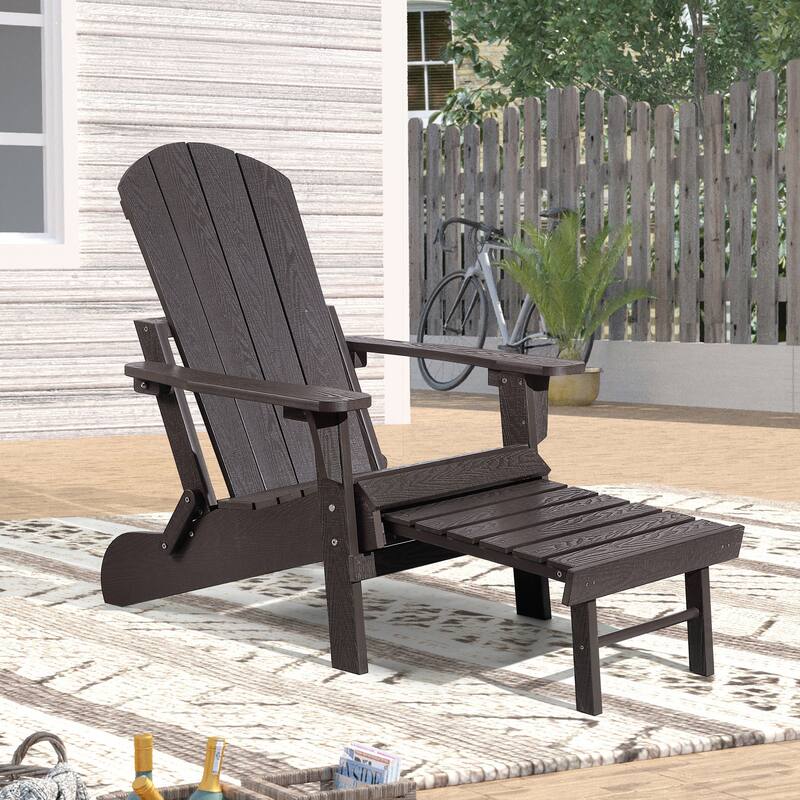 Hurley Folding Poly Plastic Adirondack Chair with Pull-out Ottoman - Espresso