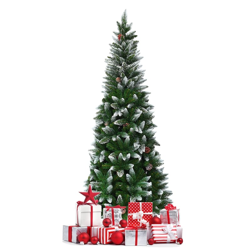 Gymax 5'/6'/7.5'Snow Flocked Pencil Christmas Tree w/ PVC Needles - See Details