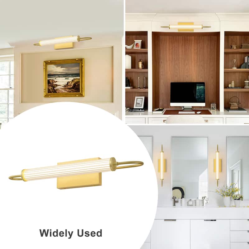 Modern Gold LED Wall Sconce with Cylinder Acrylic Shade Bathroom - W-23.85 in.