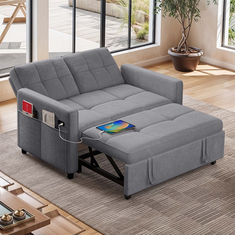 Moasis 3-in-1 Multi-Functional Sleeper Sofa with Iron Frame Pull-Out Bed,Loveseat Bed with USB Port