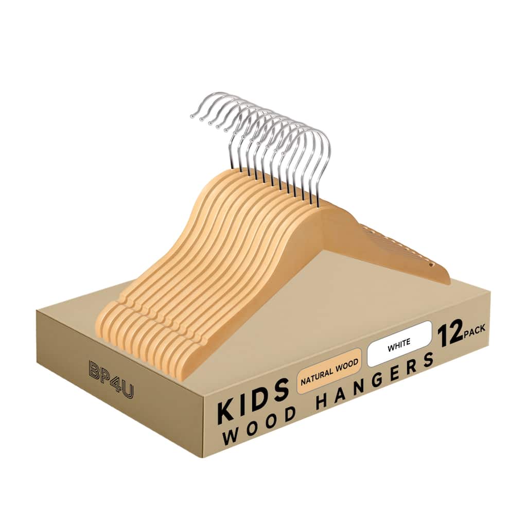 BP4U Kids Wooden Hangers, Wood Top Clothes Hangers for Baby, Newborns, Toddlers & Children's Shirts, Coats, Dresses