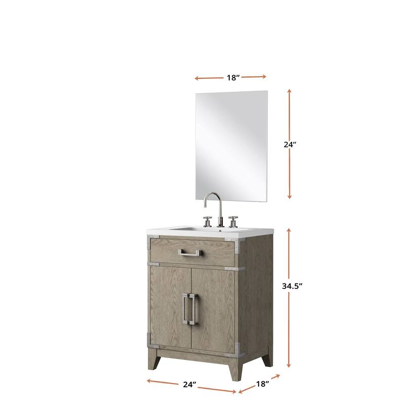 24" Bathroom Vanity with Acrylic Top, 18" Frameless Mirror, and Chrome Gooseneck Faucet for Modern Bathrooms