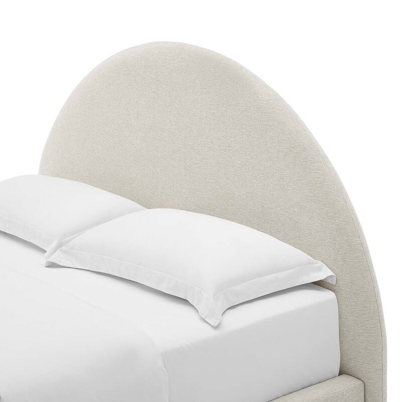 Palmetto Modern Round Headboard Ivory Fabric Upholstered King Size Platform Bed