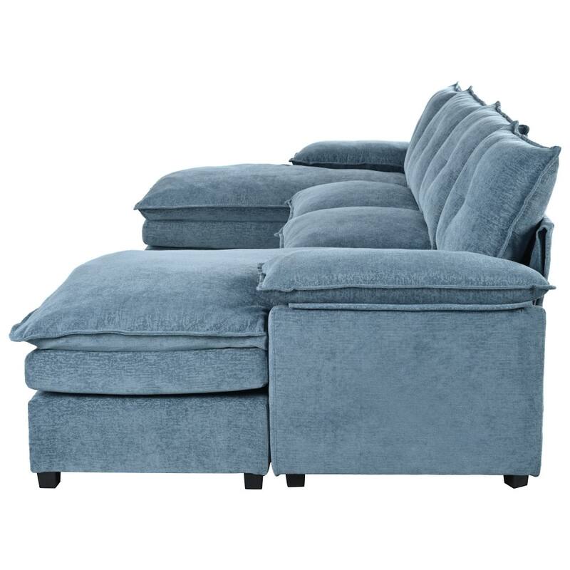 Modern Chenille U-shaped Sectional Sofa with Adjustable Armrest Pillows for Living Room
