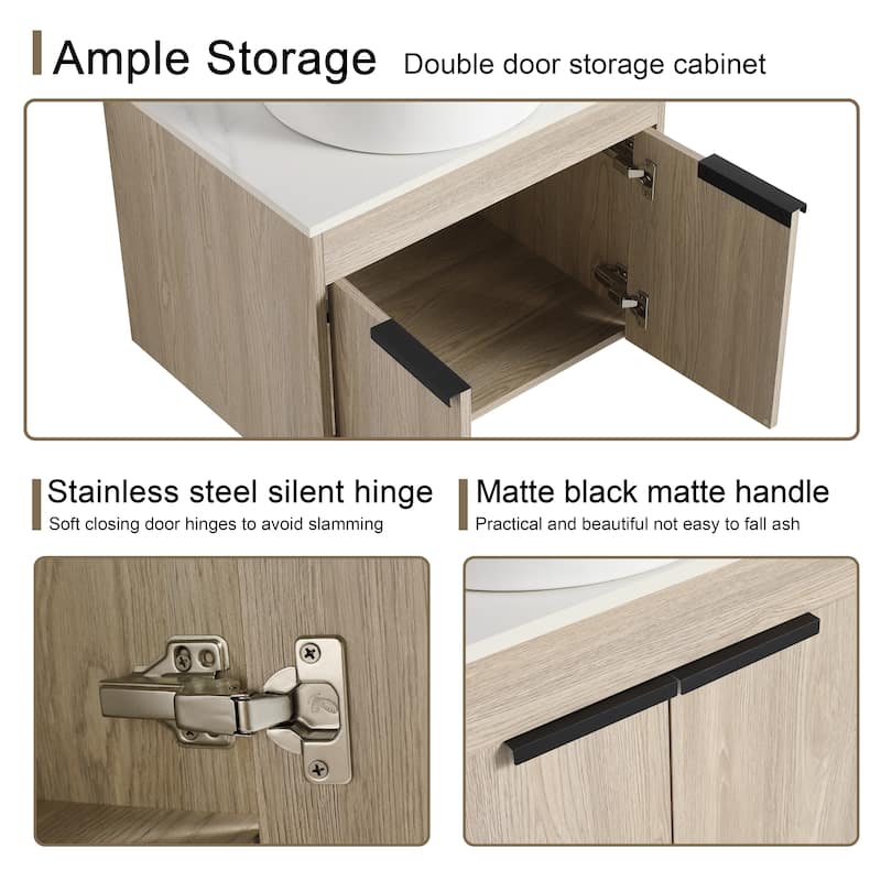 Malwee 24"/30" Floating Bathroom Vanity, Wall Mounted Bathroom Vanity with Ceramic Sink,Soft Close Doors