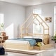 preview thumbnail 2 of 6, Wood Queen Size House Shaped Platform Bed with 2-Drawers and Guardrail, Natural