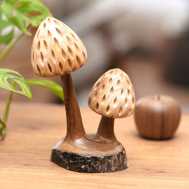 Novica Handmade Botanical Mushroom Wood Sculpture