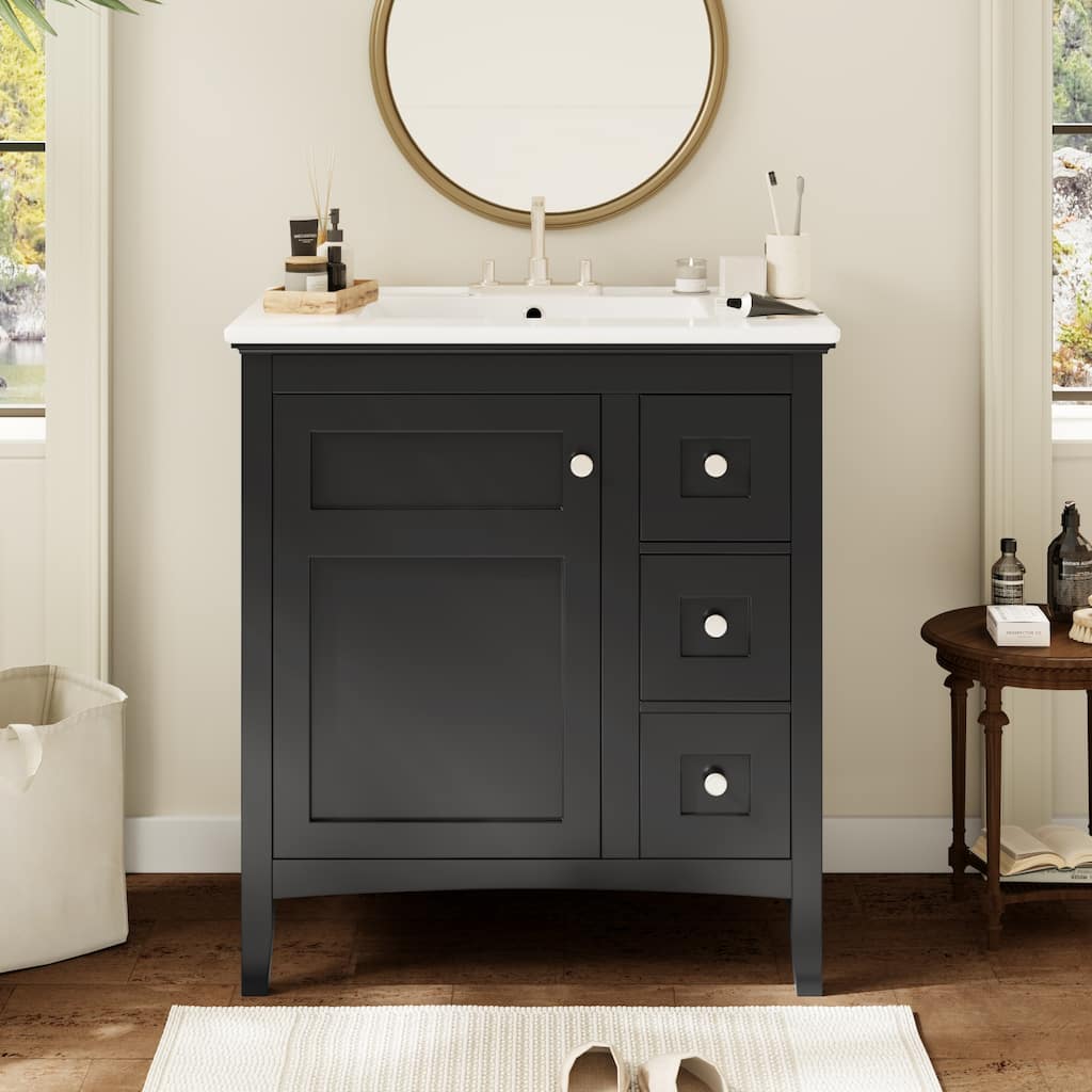 30 Inch Bathroom Vanity with Ceramic Sink Bathroom with 3 Drawers