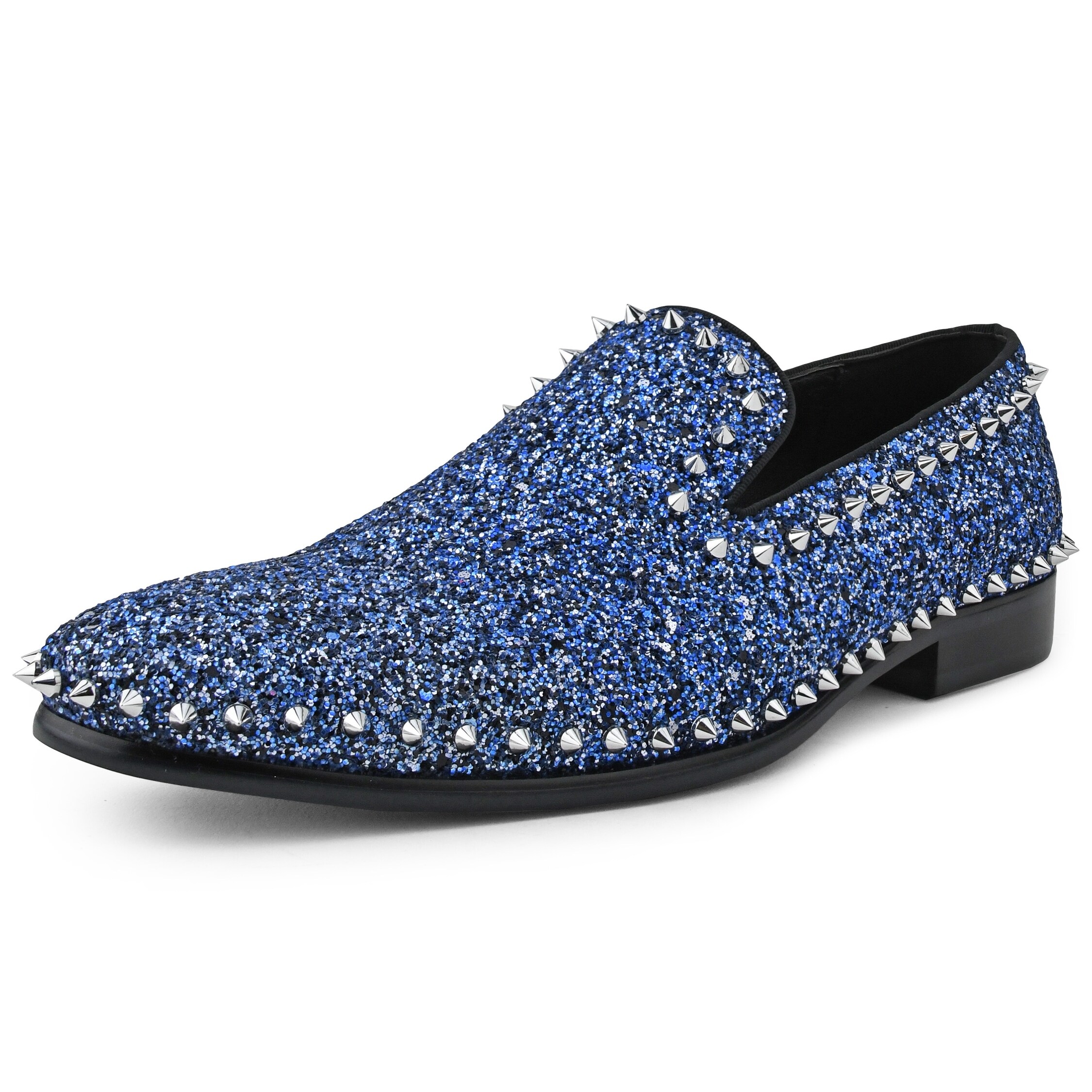 blue spiked loafers
