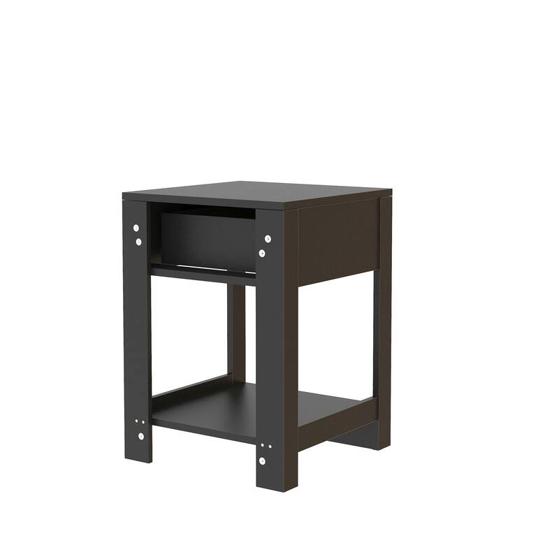 15.75" Rattan End black table with drawer, Modern nightstand, side table for living roon, bedroom,natura