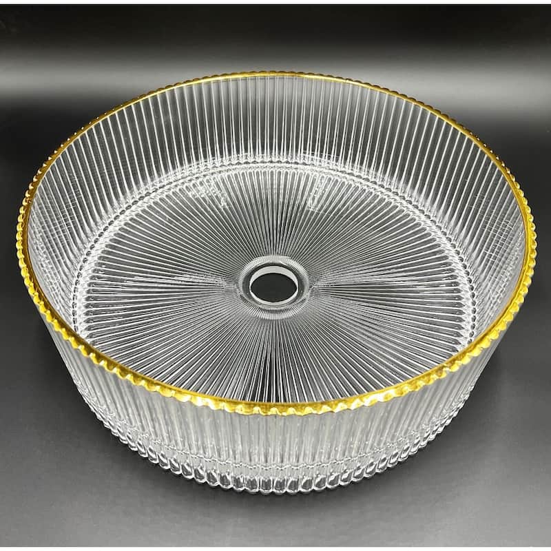 Cowrie Tempered Glass Circular Vessel Bathroom Sink - 16" - Clear with Gold Rim