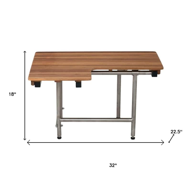 18" X 32" Brown Wall Mount Teak Rectangular Shower Bench With Legs