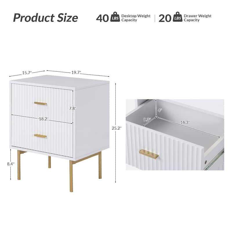 Jonah Contemporary Adjustable Legs Wood 2-Drawer Nightstand Set of 2 by HULALA HOME