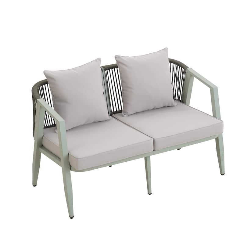 Durable Outdoor Seating Set with Iron Frame Cushions and Table for Patios Lawns and Poolsides Green