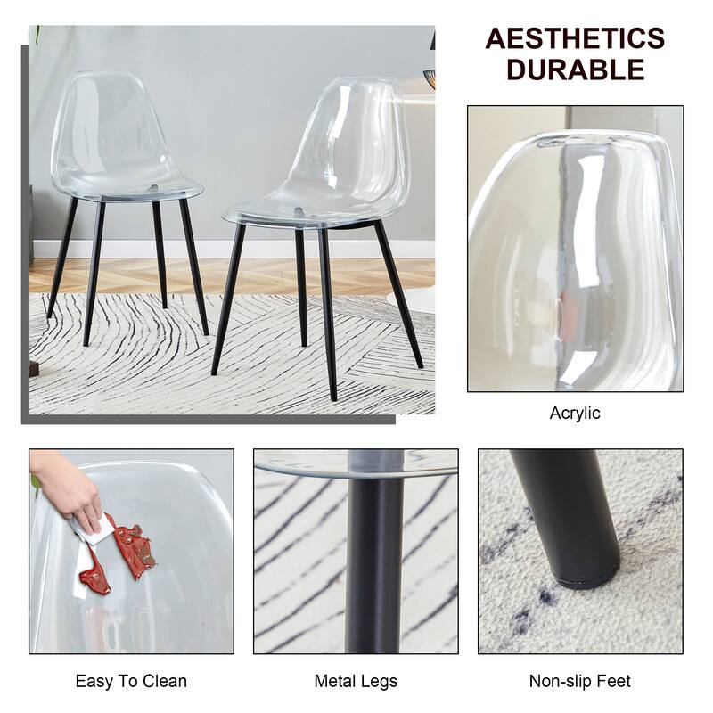 Modern simple style glass table, black metal legs, 4piece set of modern dining chairs with