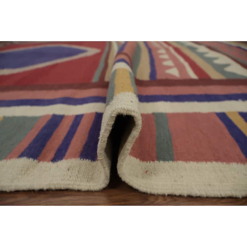 Hand Woven Oriental 100% Wool Carpet Southwestern Tribal Multi-Colored Kilim Area Rug - 9' 8'' X 7' 11''