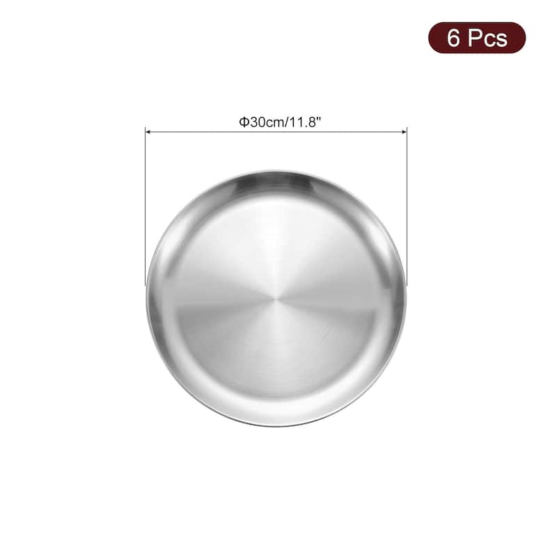 6pcs Stainless Steel Dinner Plate Metal Dish Plate - Silver - 11.8 Inch