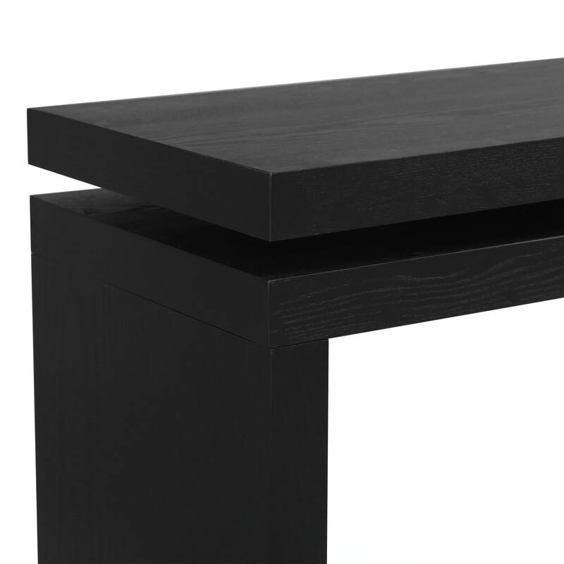 Retro Wooden Entryway Table with Double Board Suspension Design, Solid Wood & MDF, Sofa Table for Living Room