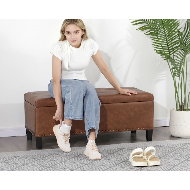 Adeco Storage Ottoman 41" Tufted Bench for Living Room Bedroom