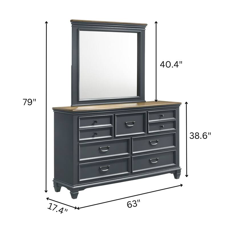 Roundhill Furniture Clelane Wood 7-Drawer Dresser with Mirror