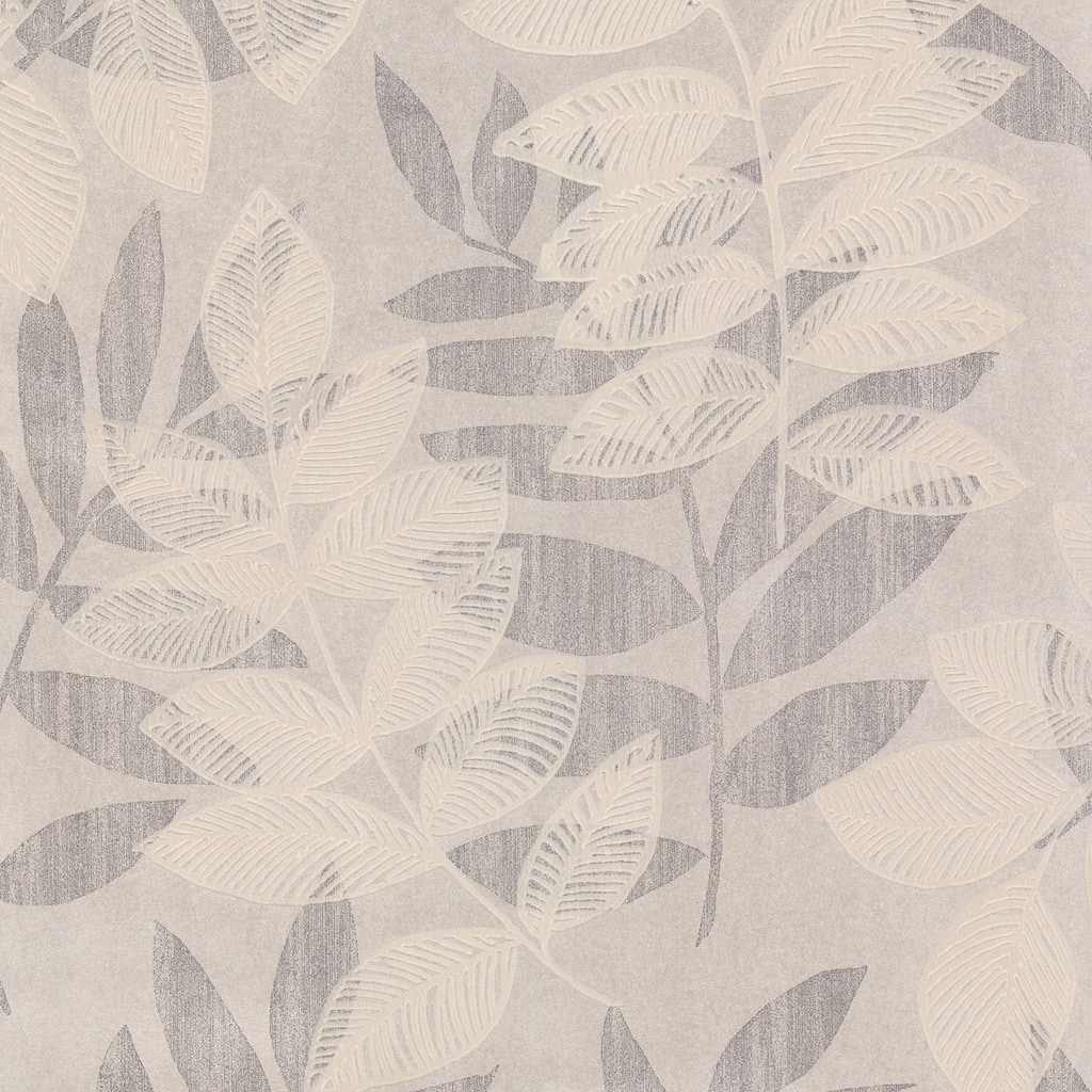A-Street Prints Chimera Platinum Flocked Leaf Wallpaper