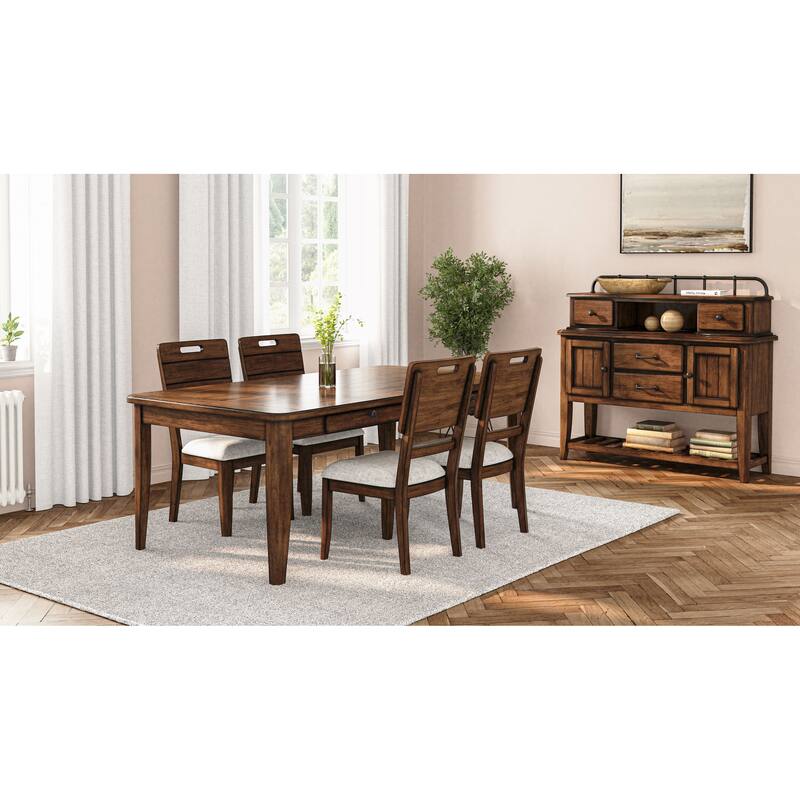 Casual Dining Table With Four Storage Drawers in Brown Finish