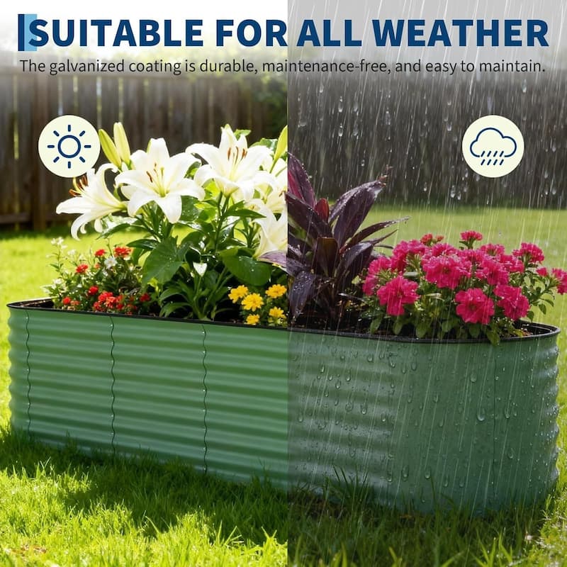 2 PCS 8x4x2 FT Galvanized Steel Raised Garden Bed, Planter for Vegetables, Flowers with Anti-Cut Strips - N/A