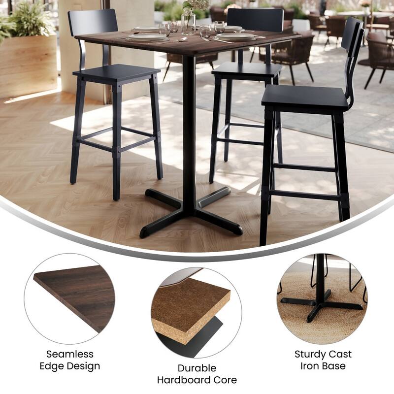 Commercial HPL Tabletop with Bar Height Crisscross Base - 36"W x 36"D x 42"H