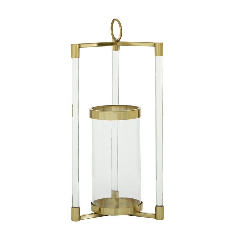 Stainless Steel Metal Decorative Candle Lantern with Acrylic Accents - Gold - Roche River Decor