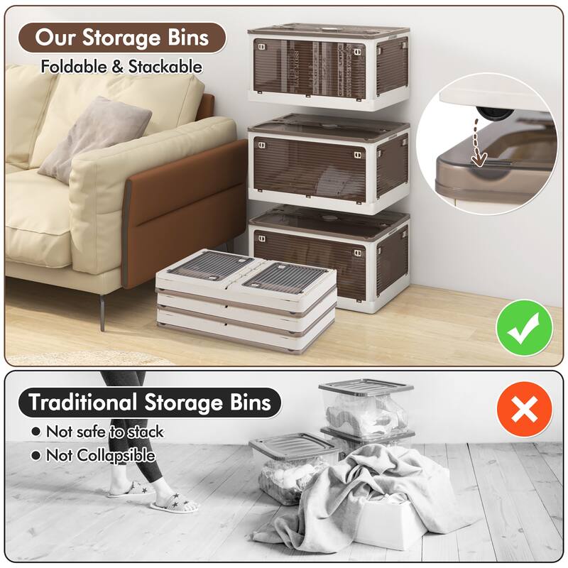 Gymax 3-Pack Stackable Storage Bins w/Lids 24 Gallon Collapsible