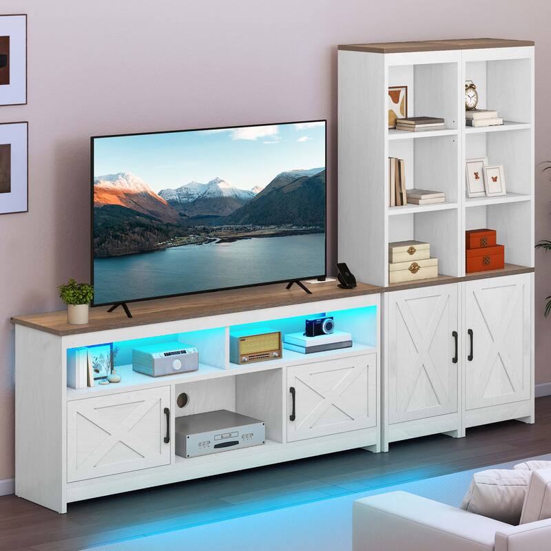 Moasis Farmhouse TV Stand with LED Lights & Power Hub
