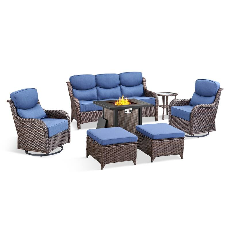 Pocassy 30 Inch Fire Pit Table with Sofa Swivel Chair Set