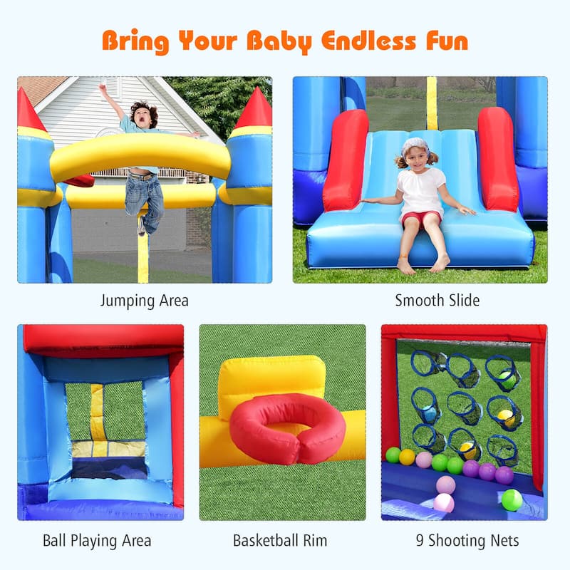 Gymax Inflatable Bounce House Castle Slide Bouncer Kids Basketball