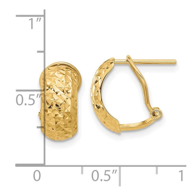 Curata 14k Yellow Gold Polished Sparkle Cut Omega Back Earrings - 13x6.4mm